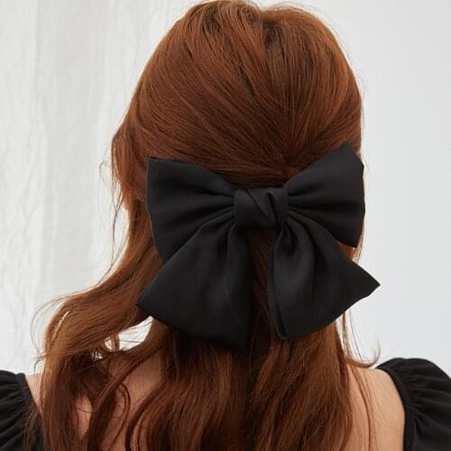 High Quatity Solid Color Big Bow Hairpins For Girls Popular Sweet Bowknot Hair Clips For Women Satin Hairgrip Hair Accessories