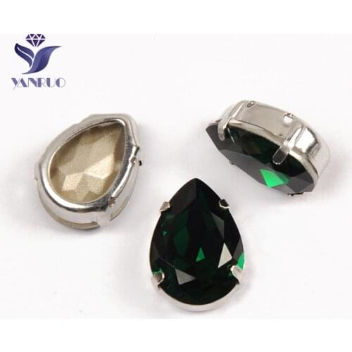 YANRUO 4320 All Sizes Emerald Drop Glitter Strass Sewing Crystals Point Back Sewn Rhinestones Fancy Stones For Clothes