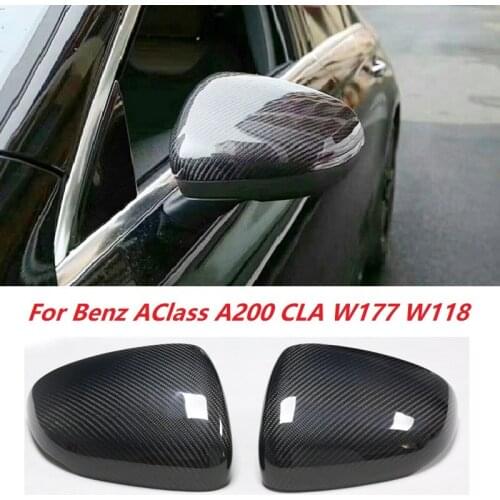Replacement Style Dry Carbon Fiber Auto Side Mirror Cover Cap Fit For Benz AClass A200 CLA W177 W118 2019-2020