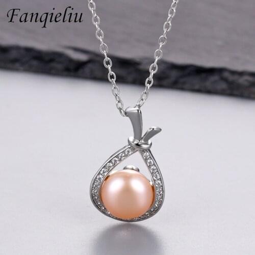 Fanqieliu Real Pearl Jewelry Necklaces Crystals Pendants 925 Sterling Silver Pendant Necklace For Women FQL21184