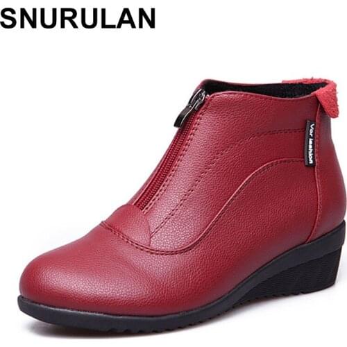 SNURULAN Womens Ankle Boots; fall-winter season; plain leather wedge shoes; Womens warm plush casual shoes; womens shoes