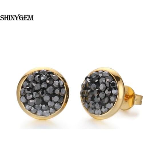 Contracted Fashion Style 10mm Round Shape Micro Inlay Zircon Stud Earrings For Women Gold Plated Black Stone Party Jewelry Gift