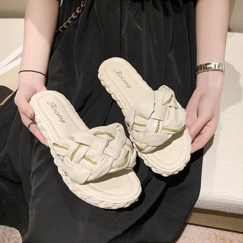 Womens Slippers New Fashion Woven Metal Chain Cool Slippers In Summer Plus Size Korean Casual outdoor Slippers Female Shoes