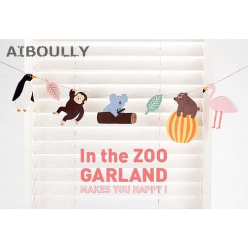 1set Baby Shower Cartoon Animal Garland Rainforest Flamingo Monkey Paper Flag Banner Decor Kids Children Birthday Party Supplies