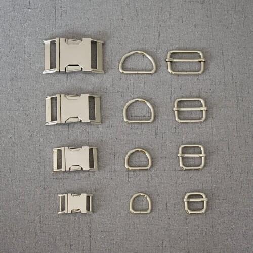 1 Set 15mm 20mm 25mm 32mm silver Metal Plated Buckle Metal Buckle Adjust Buckle D Ring For Backpack Bag Webbing Cat Dog Collar