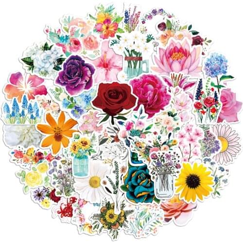 50PCS Pretty Flowers Waterproof Stickers Car Motorcycle Travel Luggage Guitar Laptop Graffiti Decals Sticker Classic Toy for Kid
