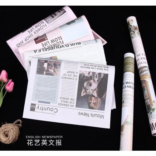 10pcs/set English newspaper ins color retro hand account floral gift bouquet wrapping paper wrapping paper flower wrapping paper