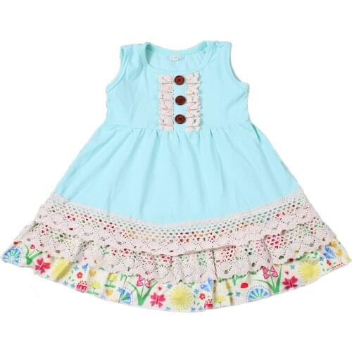 2020 Little Girls Summer Dress Clothing Kids Pure Blue Lace Ruffles Outfits Milk Silk Boutique kid princess frocks