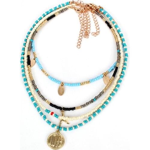 2020 Fashion Bohemian Multi Layer Pendant Necklace Handmade Seed Bead Starfish Love New Women Jewelry Bijoux Gift