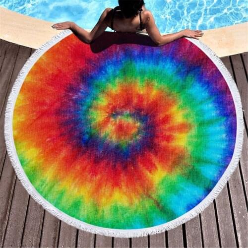 Big Round Beach Towel Abstract Pattern Beach Towel Round Large Watercolor Yoga Towel With Tassel Beach Mat Blanket Cover