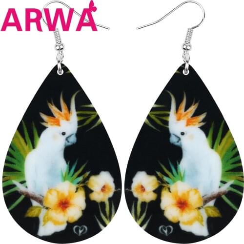ARWA Acrylic Teardrop Yellow-crested Cockatoo Earrings Parrot Bird Drop Dangle Jewelry For Women Girl Teen Kid Decoration Gift