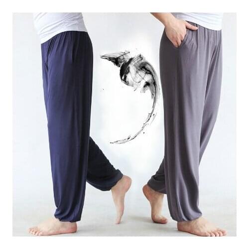 Elastic Waist Modal Yoga Pants Men With Pockets Sports Pants Loose Tai Chi Pants Baggy Yoga Harem Pants Sportswear Sweatpants