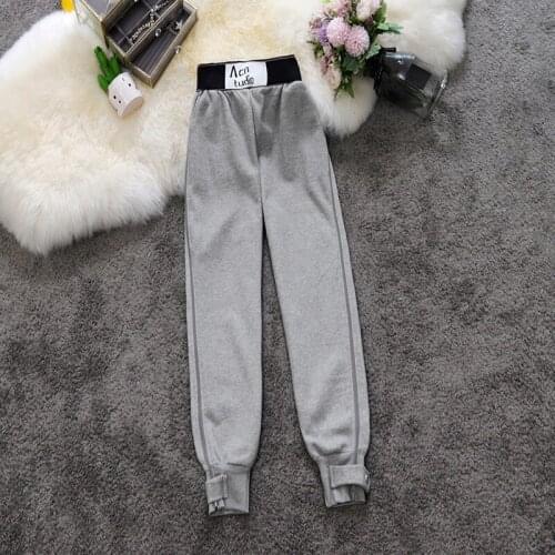 High-waist Elastic Pant Women 2020 Autumn Letter Side Zipper Loose Plus Cashmere Casual Trousers Female Small Feet Pants Trend
