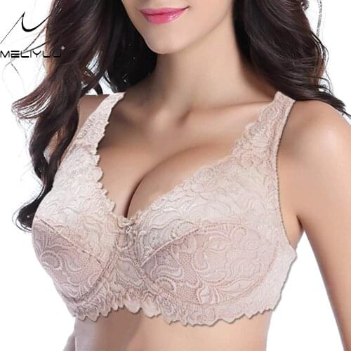 Women Plus Size Bra Push up Bras Sexy Floral Lace Bralette Thin Padded Underwire Brassiere Lingerie bh