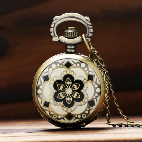 Vintage Flower Pattern Design Charm Small Cut Quartz Pocket Watch Women Lady Girl Necklace Watches Clock with Chain Gift P569