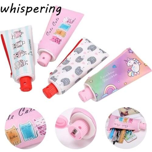 Toothpaste Pencil Case School Unicorn Cat PencilCases For Boy Girl Stationery Student Banana Zipper Pen Box Leather Pencil Bag