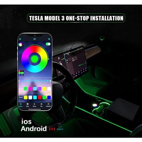 For Tesla Model 3 Model Y 2019-2021 Interior Neon Lights Accessories Car Decor RGB Ambient LED Strip Lights With App Controlled