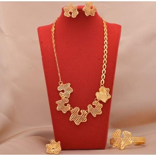 Dubai Jewelry sets 24K gold plated luxury African wedding gifts bridal bracelet necklace earrings ring jewellery set for women