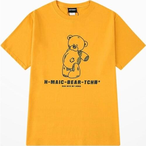 Japanese Style Green T Shirt Men Cartoon Bear MAIC Print T Shirts Men And Women 100% Cotton Tide Brand Orange Short Sleeve Tee