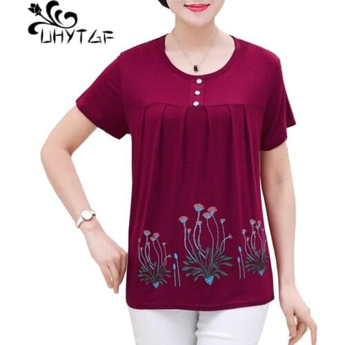 UHYTGF New Summer T-Shirt Women Short-Sleeved Pullover Comfortable Cotton Casual Thin Top Female Loose4XL Oversized T-Shirt 1706