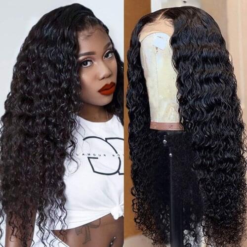 Deep Part 13x6x1 Lace Front Human Hair Wigs Peruvian Deep Wave Wig T Part Lace Closure Wig Human Hair Pre Plucked 150% Density
