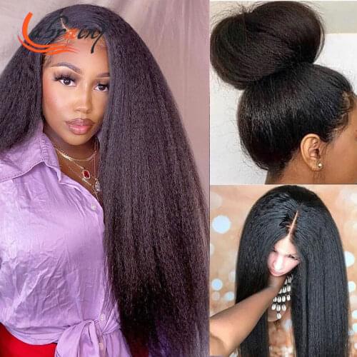HD Transparent 3x6 Kinky Straight Lace Front Wig Headband Wig Human Hair Lace Frontal 1B Pre Plucked Baby Hair Wigs Glueless