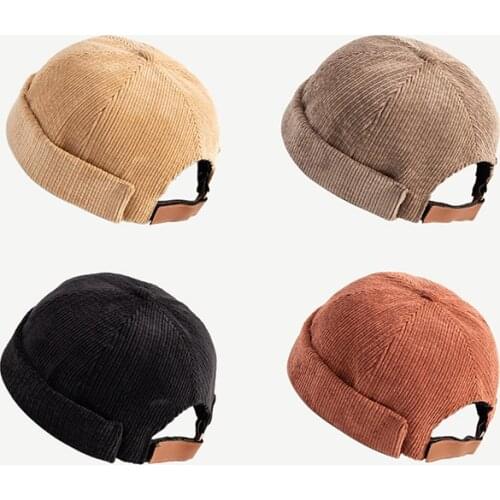 Vintage Docker Cap Brimless Hat Men Hip Hop Hat Dad Beanie Hats Cotton Adjustable Solid Color Literary Landlord Sailor Cap Women