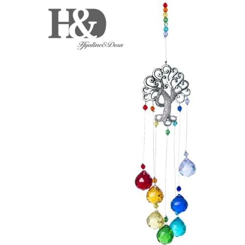 H&D Crystal Suncatcher Chakra Colors Ball Prism Tree of Life Home Hanging Ornament Rainbow Sun Catcher For Window Decor Gifts