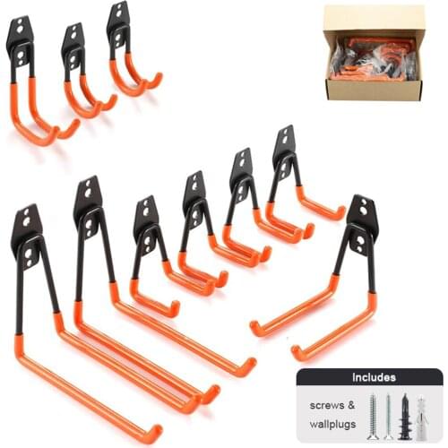 10pcs/kit Heavy Duty Iron Hooks 40Lbs Wall Mounted w/screws 2-head Garage Sturdy Hanger Chair/Bike/Ladder Black/Gray/Orange