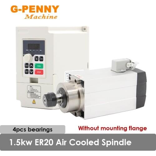 NEW Arrival 1.5KW ER20 Air Cooled Spindle Motor Square Spindle Without mounting flange & 1.5kw QL Inverter 4 PCS Bearings