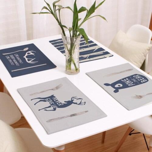 Linen Cotton Multi-material Cloth Placemat Deer Head Printing Style Non-slip Coaster Table Mat Bowl Mat Double Layer Thickening