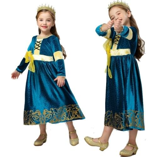 Cartoon Princess Brave Merida Princess Costume Merida Dresses Girls Fancy Merida Kids Halloween Cosplay Party Frocks Halloween