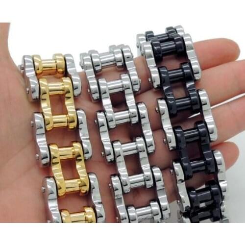 Mens Heavy Gold/Black Stainless Steel Motorcycle Biker Chain Bracelet 150g weight 18mm 23cm lenght
