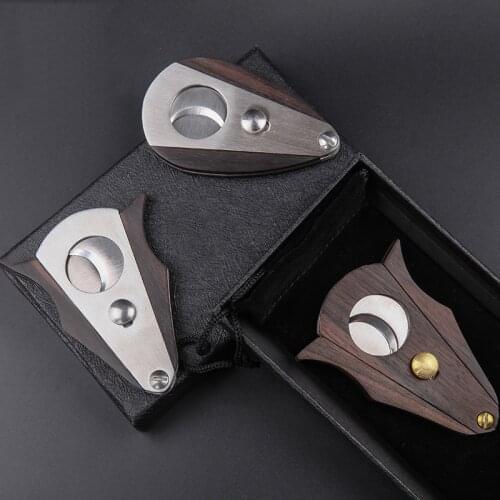 Cohiba Cigar Cutter Portable Cigar Scissors Sandalwood Sector Double Edged Stainless Steel Blade Cigar Smoking Accessories