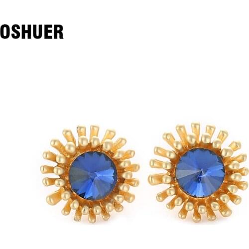 OSHUER 2020 New 7 colors crystal stud earrings for women Fashion Round Earrings for Women Stud Earrings Patriotic Jewelry