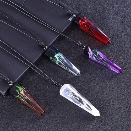 New Fashion Hand Wood Resin Pendant Necklace Retro Geometric Cone Rope Chain Necklace For Women Men Handmade Jewelry