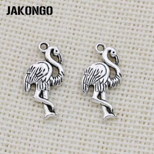 JAKONGO Antique Silver Plated Ostrich Bird Charms Pendant for Jewelry Making Bracelet Accessories DIY Handmade 24x13mm 20PCS/lot