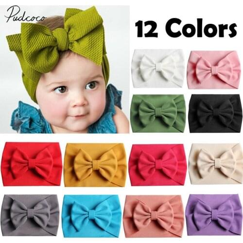 Kids Baby Girls Bow Hairband Headband Stretch Turban Knot Solid Candy Color Head Wrap