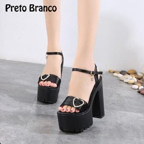 PRETO BRANCO 2021 Womens Super High Heels 14.5cm Platform 6.5cm High Lovers Heart Crystal Sandals Sexy Party ZYW-618-3