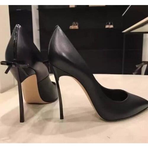 Drop Shipping Woman Fashion Black White Red Pink Shallow Pointed Toe Pumps Female Butterfly Knot Back Slip On Party Dress Shoes