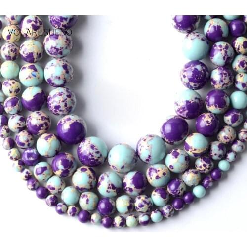 Purple Lake Blue Sediment Jaspers Round Beads For Jewelry Making Imperial Stone Flat Spacer Loose Beads Diy Bracelets 15" 4-10mm