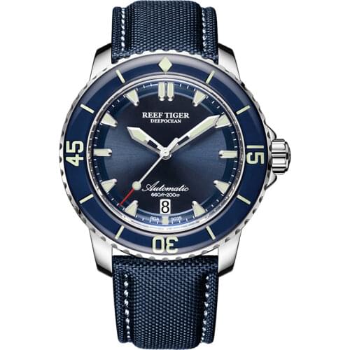 New 2021 Reef Tiger/RT Super Luminous Dive Watches Mens Blue Dial Analog Automatic Watches Nylon Strap reloj hombre RGA3035