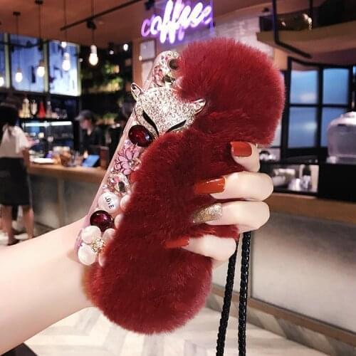 Luxury Rhinestone Warm Fluffy Rabbit Fur Bling Diamonds Pearl Jewelry Case Cover For HuaweiP8 P9 P10 P20 P30 PLUS LiTE Mate10 20