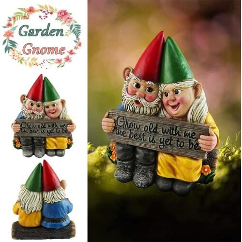 Garden Gnome Couple Statue Ornament Growing Old Together Collectible Figurine Dwarf Resin Craft Indoor Outdoor Patio Home Decor