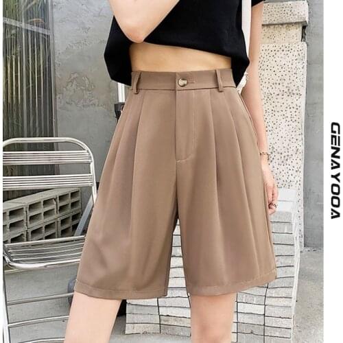 Genayooa Fashion High Waist Women Shorts Casual Half-length Sashes Women Loose Shorts Pockets 2021 Summer Suit Short Feminino