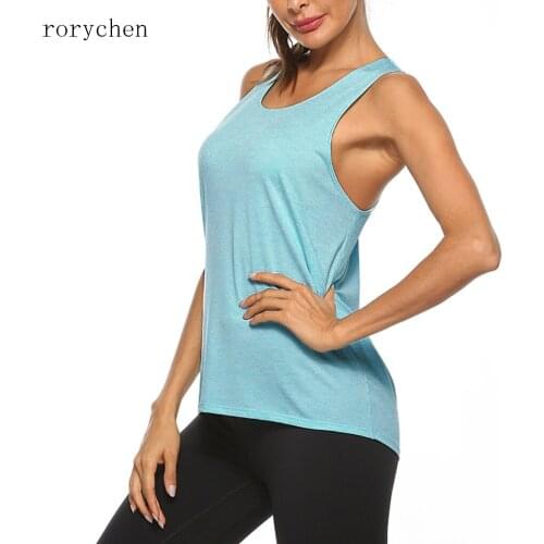 Rorychen Sport Women Tank Tops Dry Quick Yoga Shirts Loose Fitness Sleeveless Vest Singlet Running Training Tops Outdoor A610
