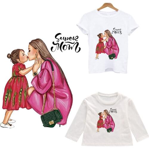 Mom Kiss Baby Patches For Clothes Thermal Stickeres On Clothing Iron On Patches T-shirt Heat Transfer Washable Elasticity Patch