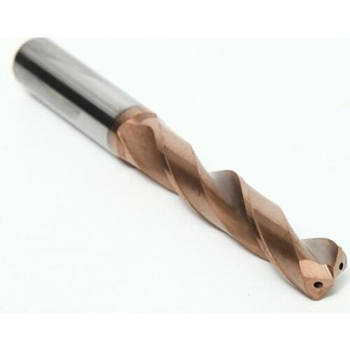 KLOT High Quality HRC65 Coolant Thru Tin Coated Solid Carbide Twist Drill Bit 8xD with 2 Internal Coolants holes 3.3-3.7mm