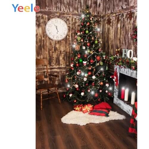 Yeele Merry Christmas Wood House Clock Tree Gift Fireplace Candles Background Photo Studio Photography for Decor Customized Size
