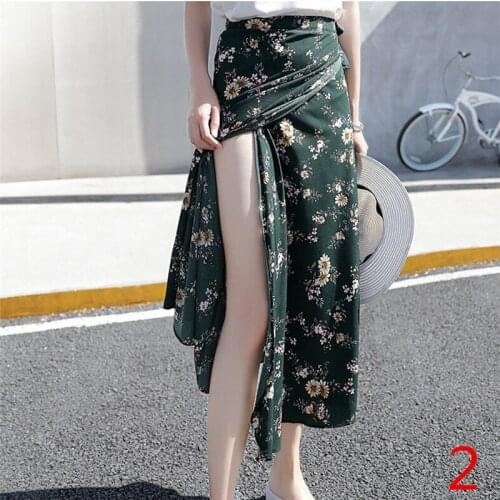 Asymmetrical Fashion Flower Print Summer Bohemia Skirt Women High Waist Long Wrap Floral Skirt Ladies Skirt